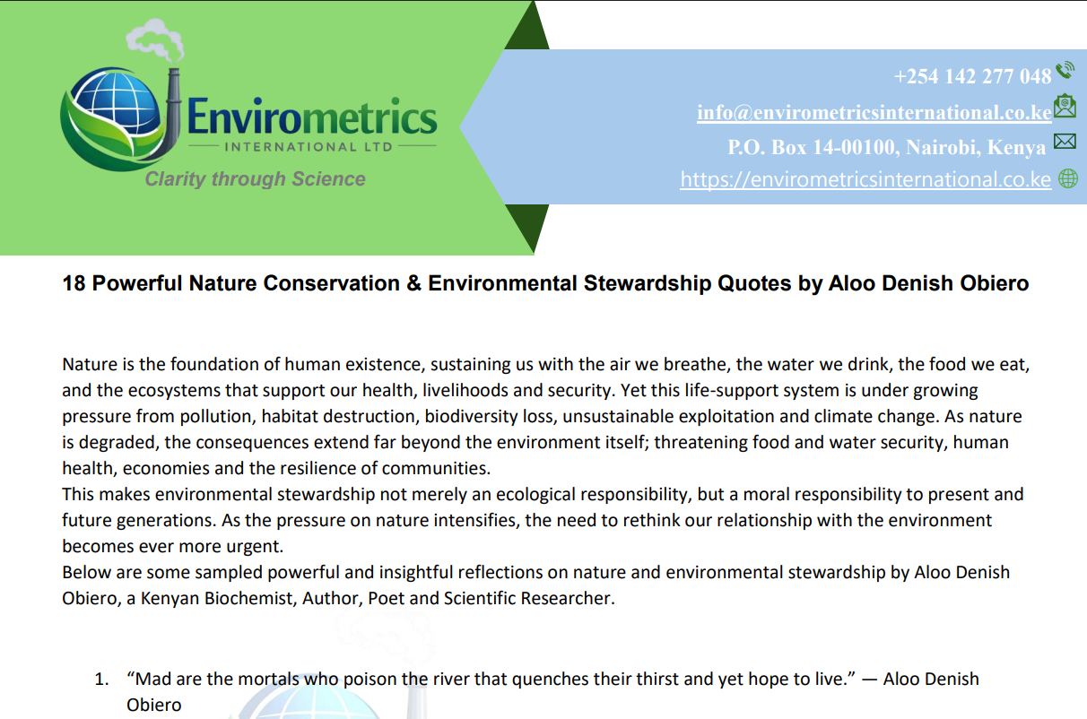 18 Powerful Nature Conservation & Environmental Stewardship Quotes by Aloo Denish Obiero